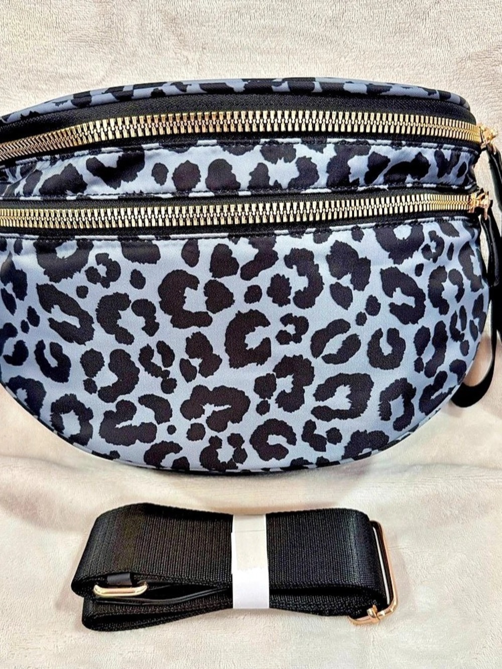 New Gray/Black Leopard Print Crossbody Bum Bag w/ long strap size inclusive